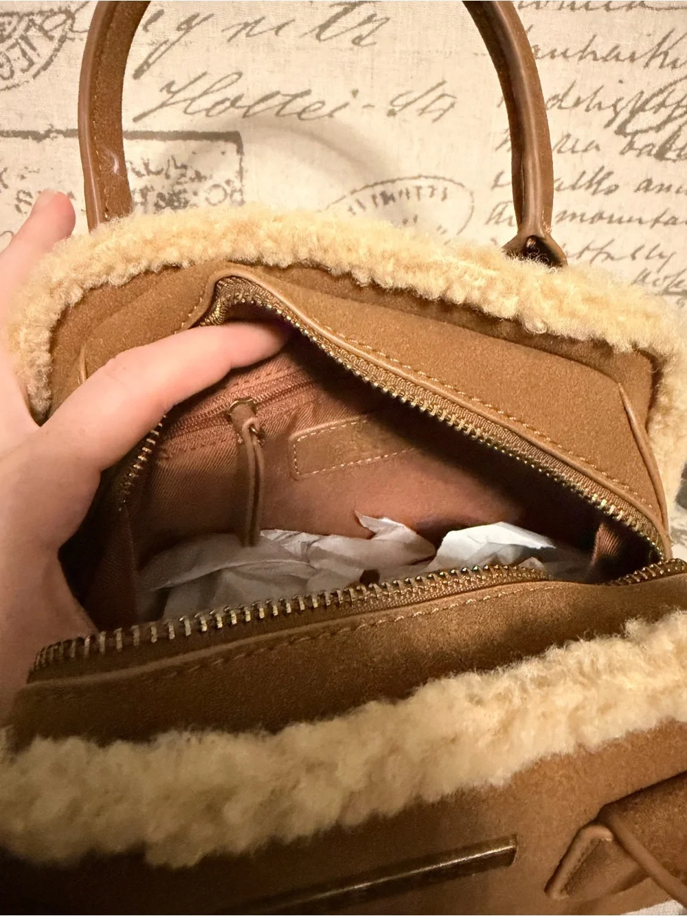 Frye Faux Shearling-Trim Faux Suede Satchel - Brown